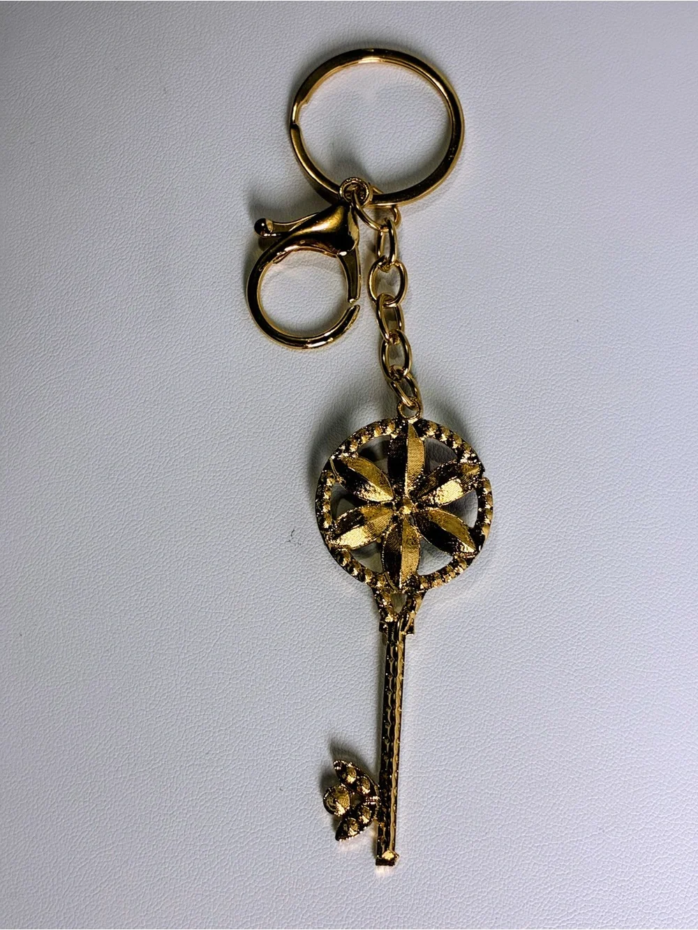 Gold Black & Clear Crystal Flower Key & Bag Charm - New Without Tags